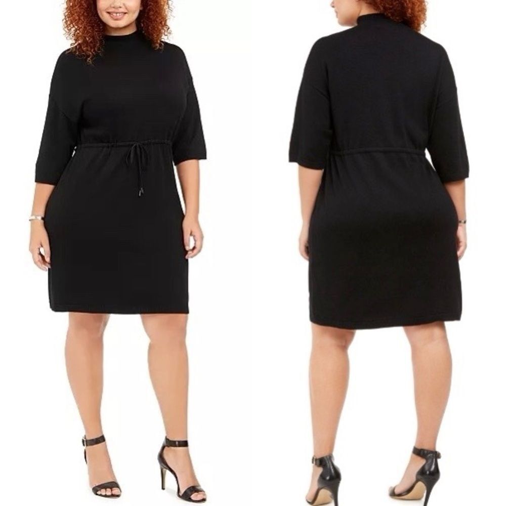 Anne Klein- Plus Size Mock-Neck Drawstring-Waist Dress